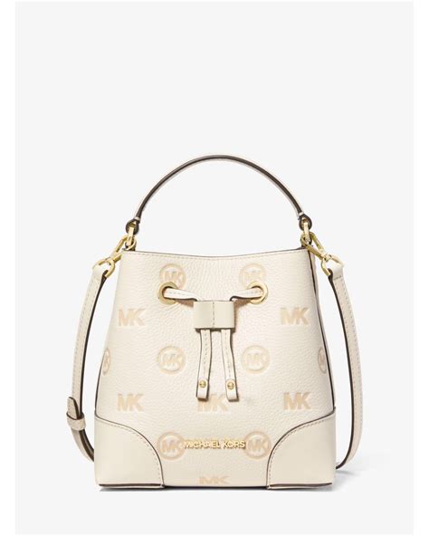 michael kors print small bucket logo braided white strap|Mercer Small Logo Embossed Leather Bucket Bag .